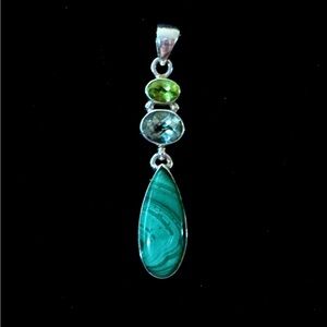 Elegant Silver Pendant with Green and Blue Stones